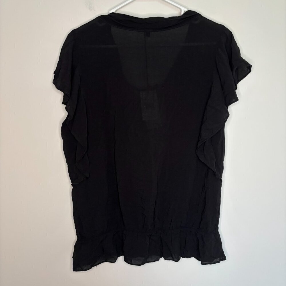 SANCTUARY NEW Scoop Neck Ruffled Top Womens L Black Macy's Mesh Beading - Picture 2 of 7